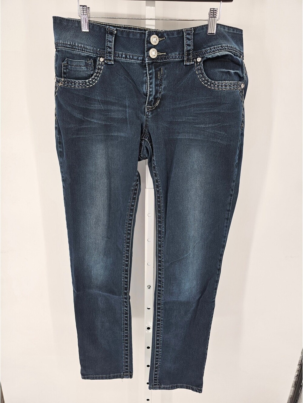 Vintage Y2K Hydraulic Womens Sz 14 Dark Wash Skinny Blue Jeans Thick Stitch